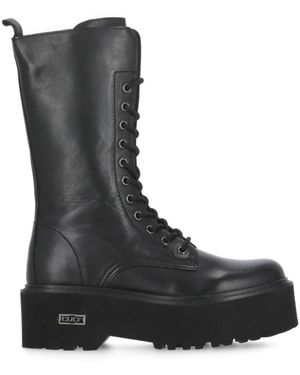 Cult Schoenen ,Zwart ,Zwarte Leren Laarzen Met Vetersluiting