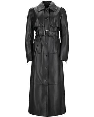 Sportmax Manteau En Cuir À Taille Ceinturée - Noir