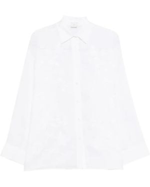 Eleventy Slim Fit Leinenhemd Mit Italienischem Kragen - Weiß