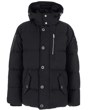 Moose Knuckles Schwarze Daunenjacke Mit Fester Kapuze