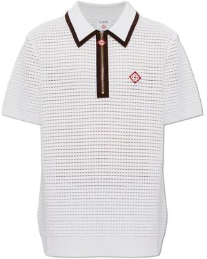 CASABLANCA Tops ,Wol Wol Polo Shirt Met Logopatch - Wit