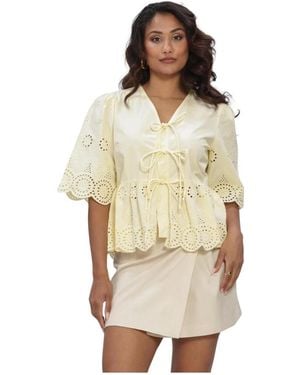 Y.A.S Overhemden ,Geel ,Leer Blouses Yascornelia 2/4 Tie Top S. Noos - Naturel
