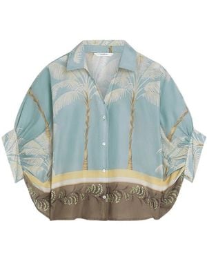 Summum Bluse Palmtree Print - Blau