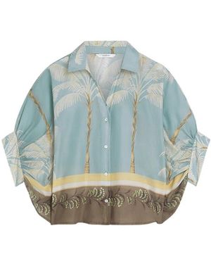 Summum Overhemden ,Veelkleurig ,Blouse Palmtree Print - Blauw
