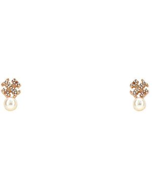 Tory Burch Moondance Logo Und Perlen-Steckerohrringe - Weiß
