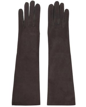 Lanvin Lange, Schmale Wildlederhandschuhe - Braun