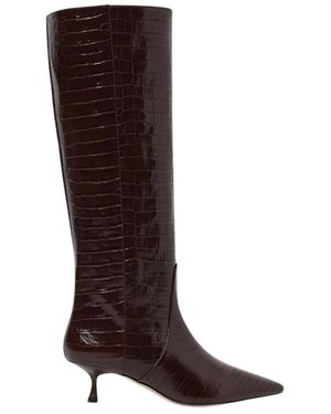 Stuart Weitzman Stijlvolle Crocembossed Lage Hak Laarzen - Bruin