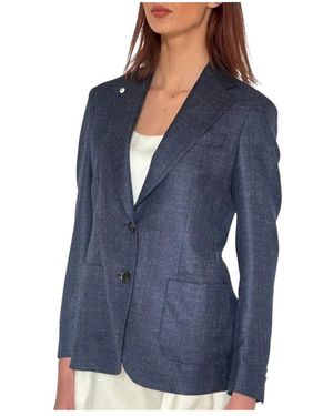 L.B.M. 1911 L.B. 1911, ,Jassen ,Blauw ,Katoen Ongevoerde Linnen-Katoen Blazer