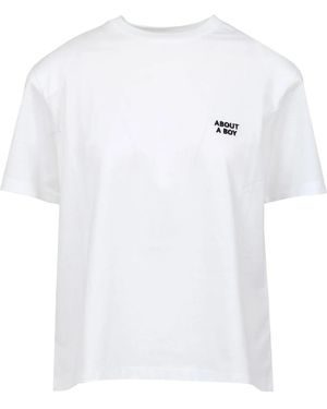 Erika Cavallini Semi Couture Tops ,Wit ,Katoen Geborduurde Crew Neck Wit T-Shirt