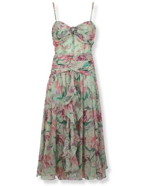 PATBO Kleedjes ,Veelkleurig ,Honey Flower Midi Jurk - Groen