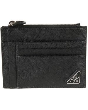 Prada Accessoires ,Zwart ,Leer Saffiano Leren Kaarthouder