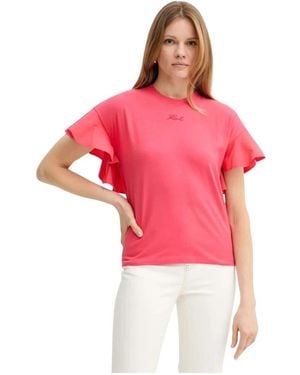 KARL LAGERFELD Tops ,Roze ,Katoen Katoenen T-Shirt Met Pofmouwen - Rood
