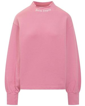 Palm Angels Hoodies & Sweatvesten ,Roze ,Katoen Curved Logo Collar Balloon Sweatshirt