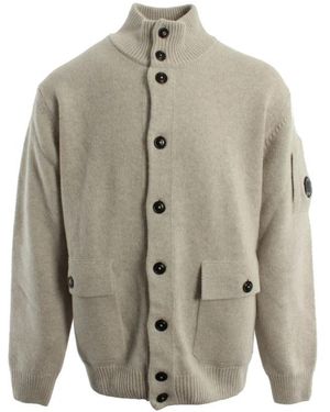 C.P. Company High-Neck Wollen Cardigan - Grijs