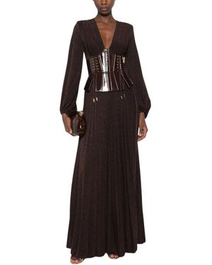 Elisabetta Franchi Kleedjes ,Bruin ,Satijn Satin Finish Round Neck Dress - Zwart