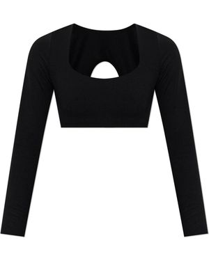 Nike Fitness ,Zwart ,Nylon Cropped Top Met Lange Mouwen