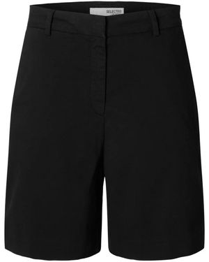 SELECTED Wijde Hoge Taille Riem Shorts - Zwart