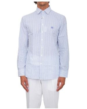 Etro Gestreiftes Baumwoll-Seersucker-Hemd - Blau