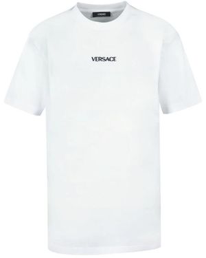 Versace Tops ,Wit ,Katoen Geborduurde Katoenen Jersey T-Shirt