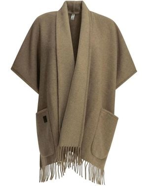 Ferragamo Jassen ,Bruin ,Wol Wolmix Sjaalkraag Poncho Met Franjes - Groen