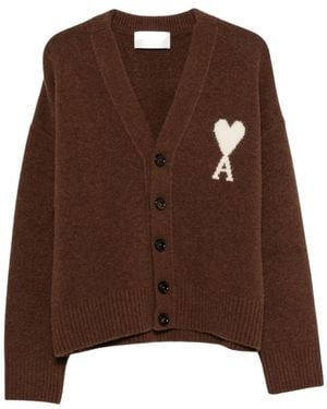 Ami Paris Truien & Vesten ,Bruin ,Wol Quota V-Neck Cardigan