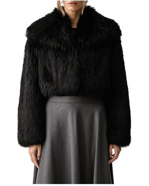 Patrizia Pepe Jassen ,Zwart ,Polyester Cropped Fluffy Jacket