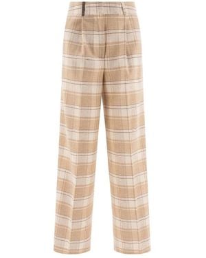 Peserico Elegante Karo Wollhose - Natur