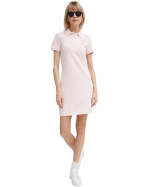 Lacoste Kleedjes ,Roze ,Roze Gebreide Jurk Korte Mouw Kraag - Wit