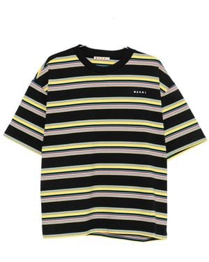 Marni Tops ,Veelkleurig ,Katoen Gestreemd T-Shirt Met Logoprint Van Katoen - Zwart