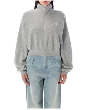 ÉTERNE Hoodies & Sweatvesten ,Grijs ,Katoen Cropped Sweatshirt Met Halve Rits