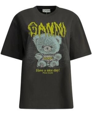 Ganni Tops ,Zwart ,Katoen T-Shirt - Groen