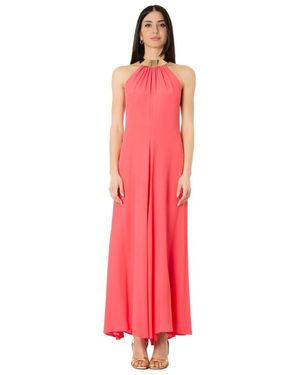 SIMONA CORSELLINI Kleedjes ,Roze ,Polyester Lange Jurk Van Zijdemix - Rood