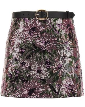 Self-Portrait Floral Sequin Mini Skirt - Roze