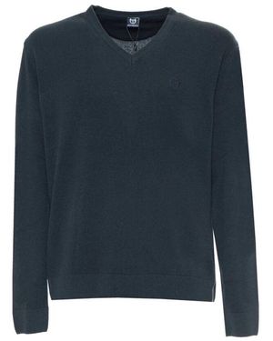 Sergio Tacchini Wollpullover mit v-ausschnitt, gerippten säumen und sichtbarem logo - Blau