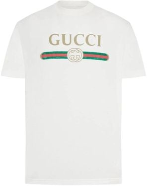 Gucci T-Shirt Van Katoenen Jersey En Zijde Met Print - Wit