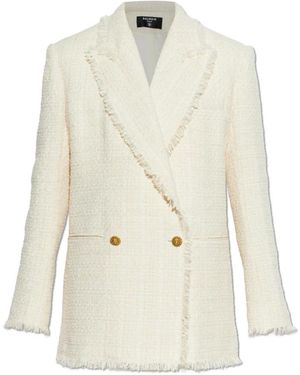 Balmain Jassen ,Tweed 2-Button Tweed Jas - Wit