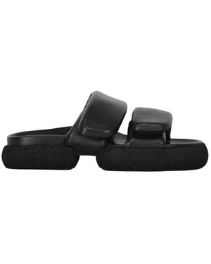 Dries Van Noten Leder gummi slides klettverschluss - Schwarz