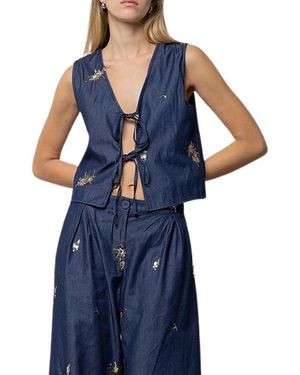 Kaos Jassen ,Blauw ,Denim Pailletten-Geborduurde Lichtgewicht Denim Gilet