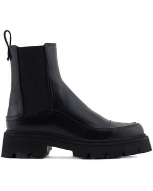 Emporio Armani Schwarze Leder Plateau Stiefel Runde Zehe