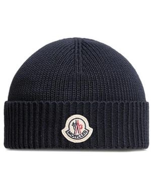 Moncler Logo-Patch Baumwollmütze - Blau