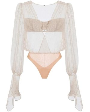Elisabetta Franchi Tops ,Crepon Bodysuit Met Micro-Polkadots - Wit