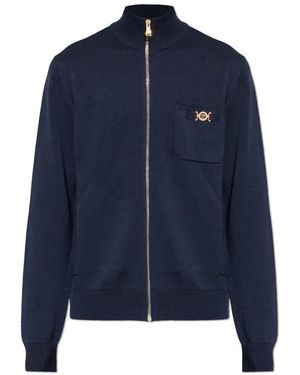 Versace Cashmere-Blend Strick Zip-Pullover - Blau