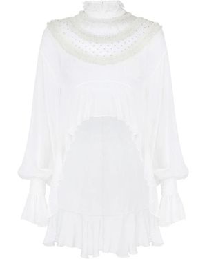 Elisabetta Franchi Viskose Georgette Bluse Mit Raffungen - Weiß