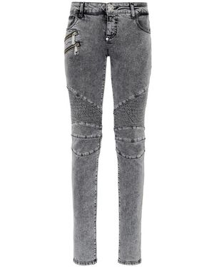 Philipp Plein Denim Broek Lage Taille Biker - Grijs
