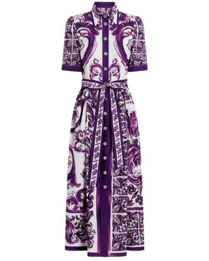 Dolce & Gabbana Paarse Maiolica Print Katoenen Overhemdjurk