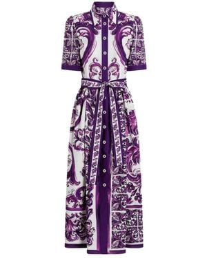 Dolce & Gabbana Paarse Maiolica Print Katoenen Overhemdjurk