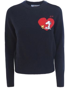 Sun 68 Truien & Vesten ,Blauw ,Wol Blauwe Peanuts Trui