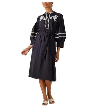 Antik Batik Kleedjes ,Blauw ,Katoen Elegante Dali Jurk Voor Vrouwen - Zwart