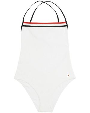 Tommy Hilfiger Badmode ,Wit ,Nylon Elegante Rugloze Gestreepte Badpak