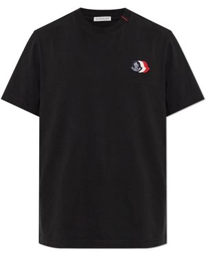 Moncler Tops ,Zwart ,Katoen Logo-Patch T-Shirt
